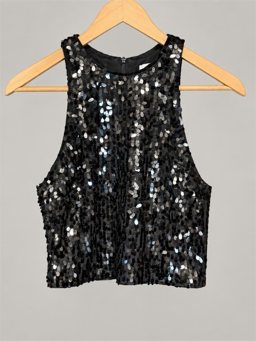 H&M Black Sequin Halter Crop Top - XS